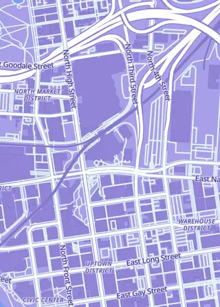 Street map around Heroes and Games, Columbus