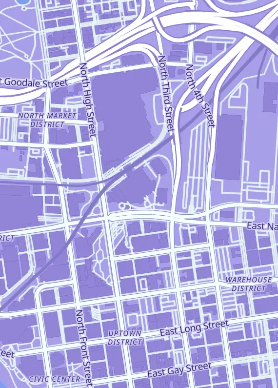 Street map around Heroes and Games, 400 N High St #157, Columbus, OH