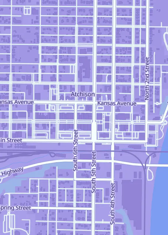 Street map around HobbeCharge Cards and Games, 515 Commercial St Ste B, Atchison, KS