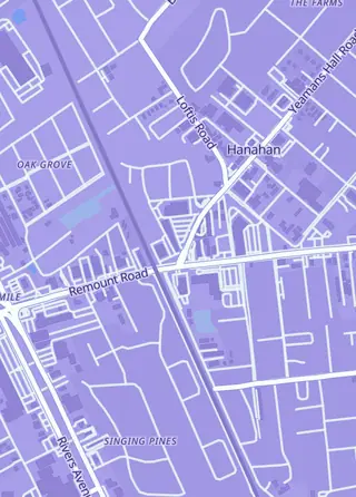 Street map around Holy City Gamers Guild, Hanahan