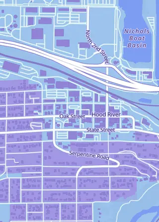 Street map around Hood River Hobbies, Hood River