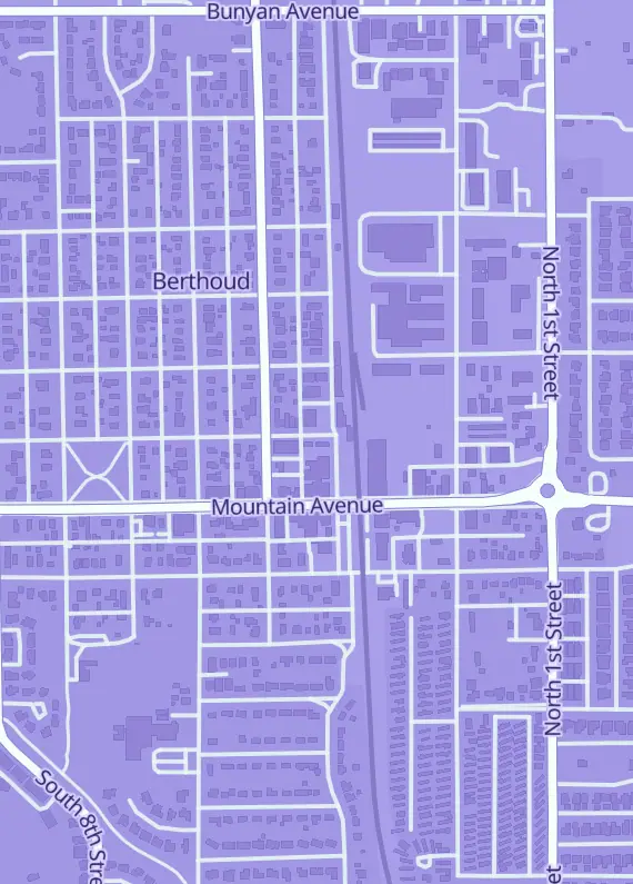 Street map around I Know a Guy Comics, Berthoud, CO