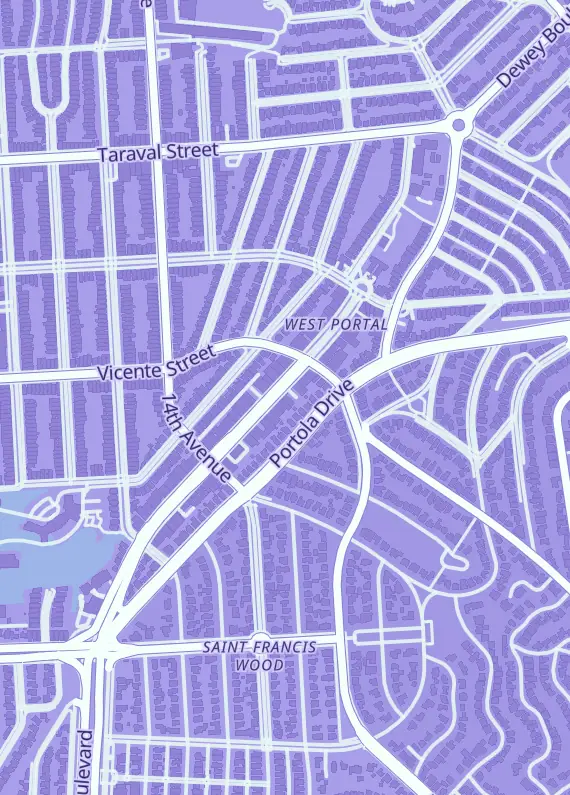 Street map around Invisible Jet Comics, 159 W Portal Ave, San Francisco, CA