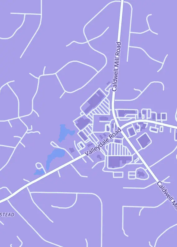 Street map around Iron City Games, 2654 Valleydale Rd, Hoover, AL
