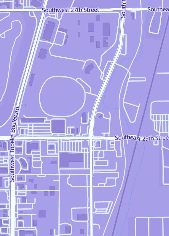 Street map around Jayhawk Collectibles and Estate Services, 2861 S Kansas Ave, Topeka, KS