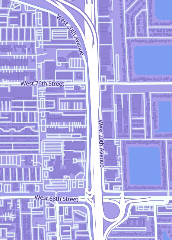 Street map around KnoWhere Toys Comics and Gaming, 7312 W 20th Ave, Hialeah, FL
