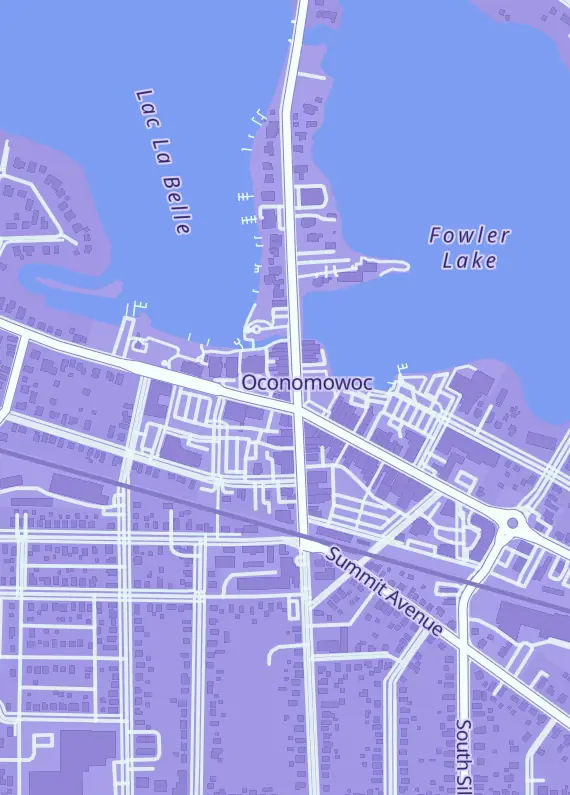 Street map around Kowabunga Comics, 102 N Main St, Oconomowoc, WI