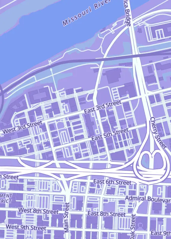 Street map around Level One Game Shop, 400 Grand Blvd #420, Kansas City, MO