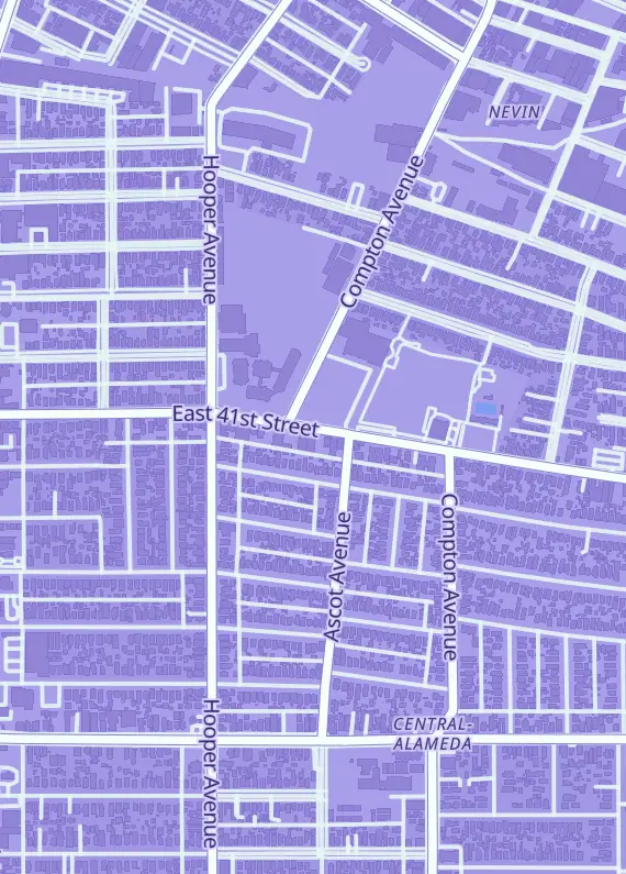 Street map around LVLUP Gaming TCG, 1356 E 41st St Ste A, Los Angeles, CA