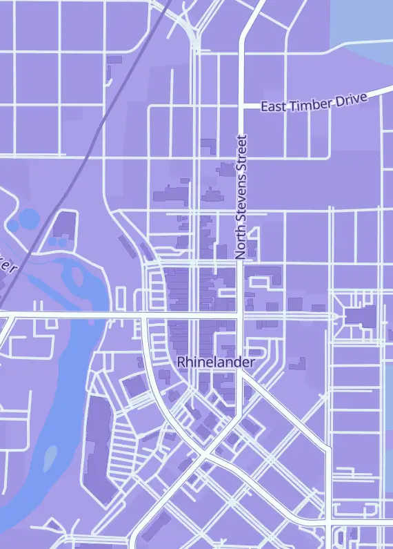 Street map around Magic Man Games, 58 N Brown St, Rhinelander, WI