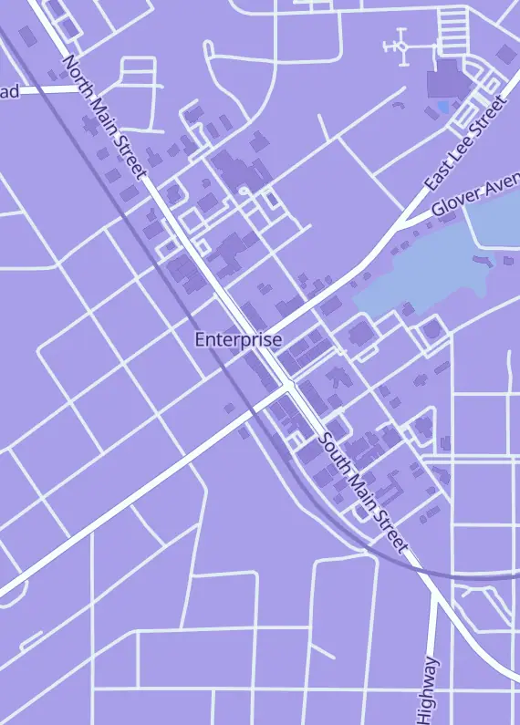 Street map around Magnolia Gaming Ramen Bar & Taphouse, 117 N Main St, Enterprise, AL