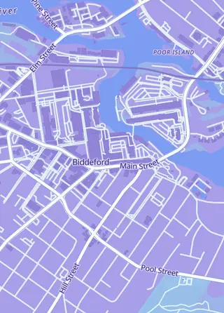 Street map around Mantis Gaming Studios, Biddeford