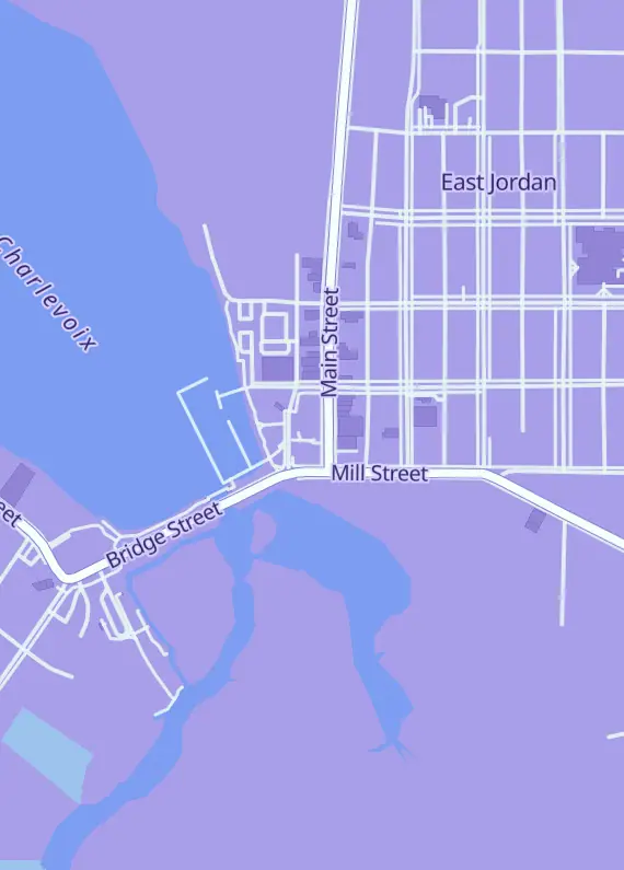 Street map around Nerdy Nomads Base Camp Game Store, 111 Main St, East Jordan, MI