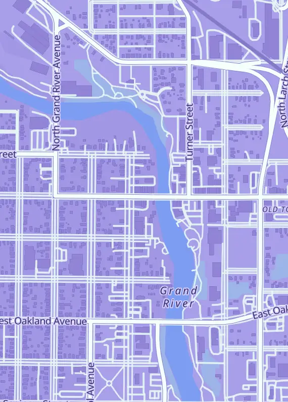 Street map around Old Town Card Spot, 108 E César E. Chávez Ave, Lansing, MI