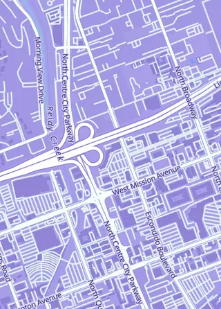 Street map around On-Board Gaming, Escondido