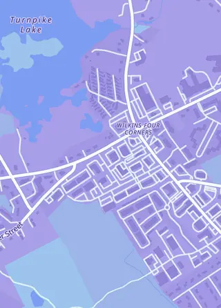 Street map around One Up Games, Plainville