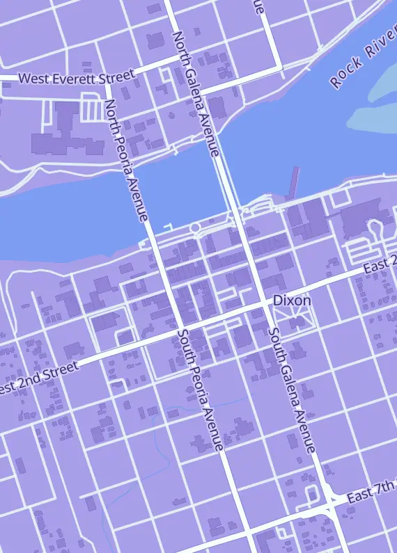 Street map around Paper Escape, 205 W 1st St, Dixon, IL