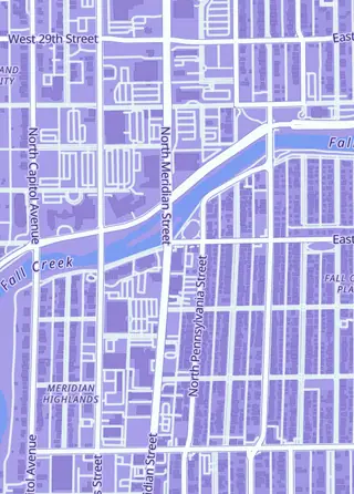 Street map around Paradigm Games, Indianapolis