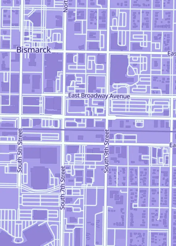 Street map around Parallax Games, 801 E Main Ave, Bismarck, ND