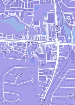 Street map around Peach State Games, Woodstock