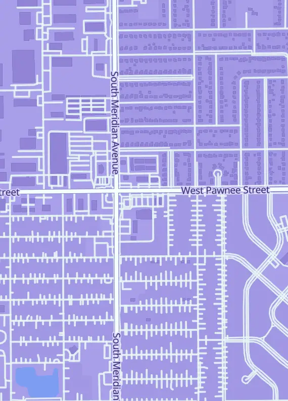 Street map around Pink Elephant Games and Cafe, 2431 W Pawnee St, Wichita, KS