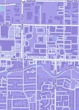 Street map around Radar Toys, Eugene