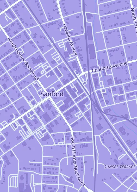 Street map around Raven Forge Games, 132 S Steele St, Sanford, NC