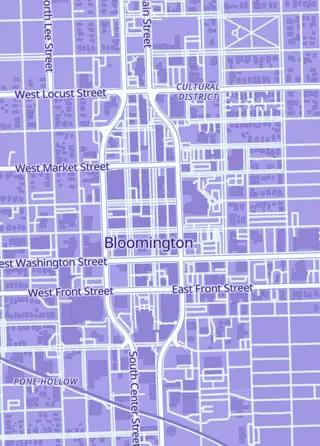 Street map around Red Raccoon Games, Bloomington