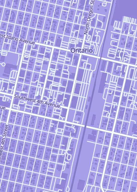 Street map around Sport Card Center, 307 S Oregon St, Ontario, OR