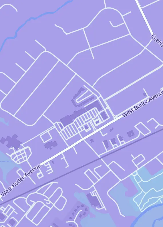 Street map around Sports Connection, 414 Town Center, New Britain, PA