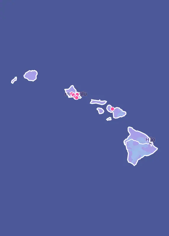 Map of Hawaii with every Pokémon card shop marked