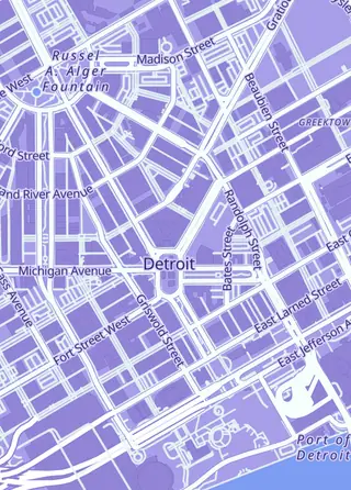 Street map around StockX, Detroit