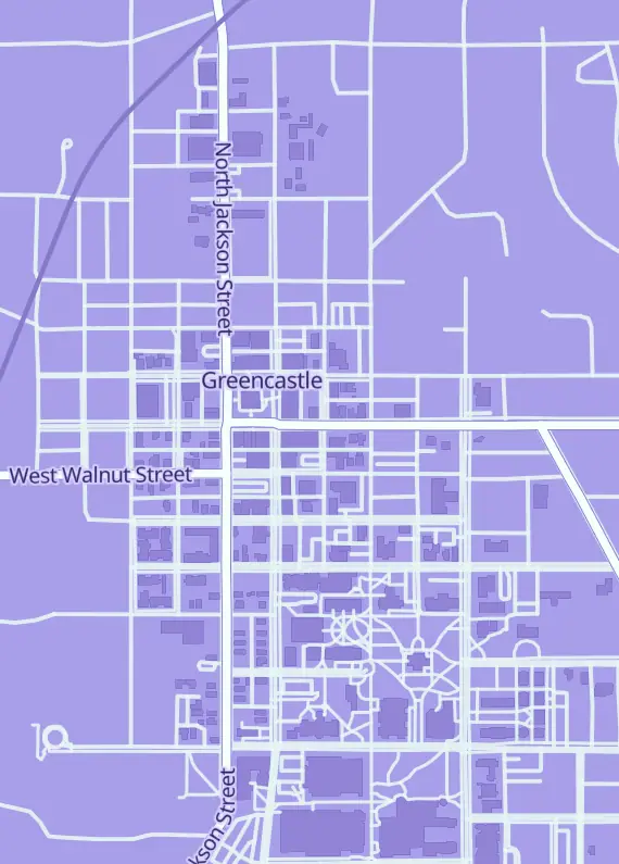 Street map around Storming Good Games, 22 E Washington St, Greencastle, IN