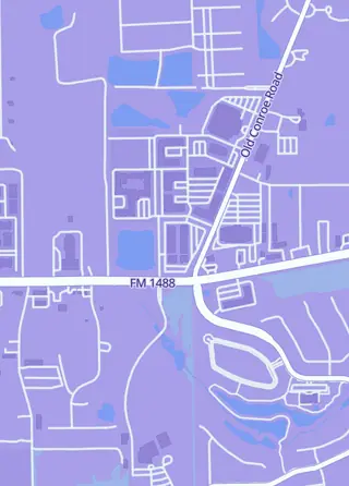 Street map around The Adventure Stadium, Conroe