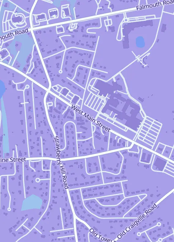 Street map around The Cape Comics, 795 W Main St, Hyannis, MA