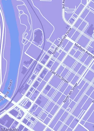 Street map around The Dork Den, Mankato