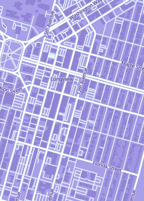 Street map around The Found Rabbit, 1265 Hudson Street Avenue, Longview, WA