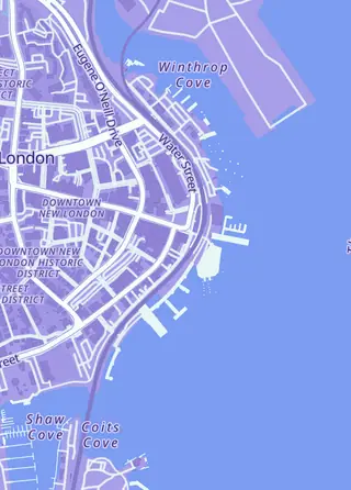 Street map around The Game Factory, New London