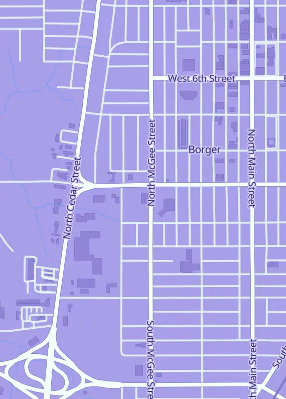Street map around The Game Station, 501 W 3rd St, Borger, TX