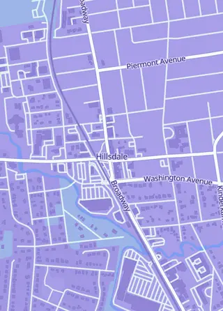 Street map around The Game Zone, Hillsdale