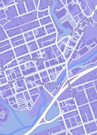 Street map around The Gamer's Edge Comics & Games, Stroudsburg