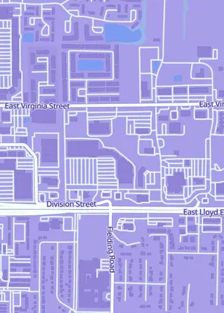 Street map around The Hobby Den, Evansville