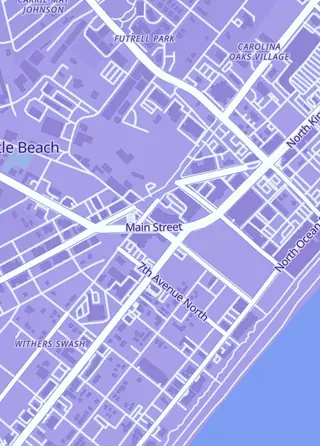 Street map around The Japan Plug, Myrtle Beach
