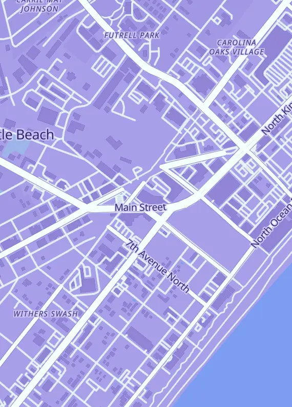 Street map around The Japan Plug, 508 8th Ave N, Myrtle Beach, SC