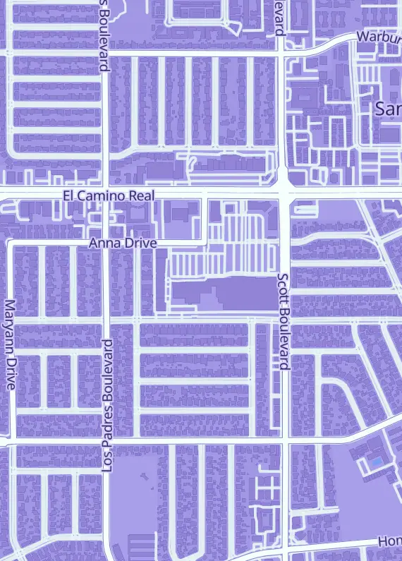 Street map around The Pop Plug, 2054 El Camino Real, Santa Clara, CA