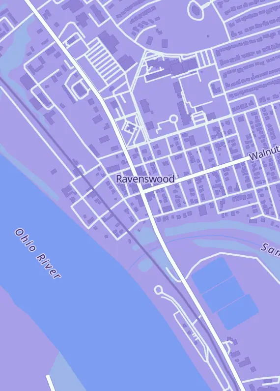 Street map around The Raven's Nest: Cards & Games LLC, 138 Washington St, Ravenswood, WV