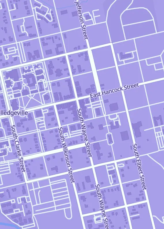 Street map around The Ript Zone, 132 S Wayne St, Milledgeville, GA
