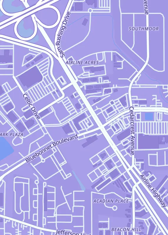 Street map around The Rogue Games, 10330 Airline Hwy #10-B, Baton Rouge, LA