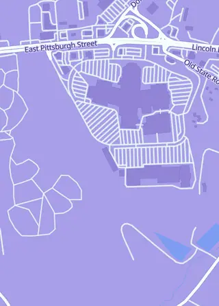 Street map around The Vault Game Store, Greensburg