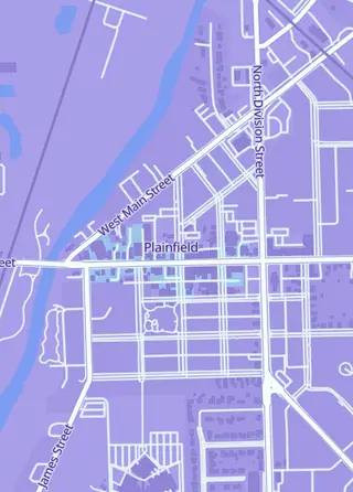 Street map around The Wandering Dragon Game and Puzzle Shoppe, Plainfield